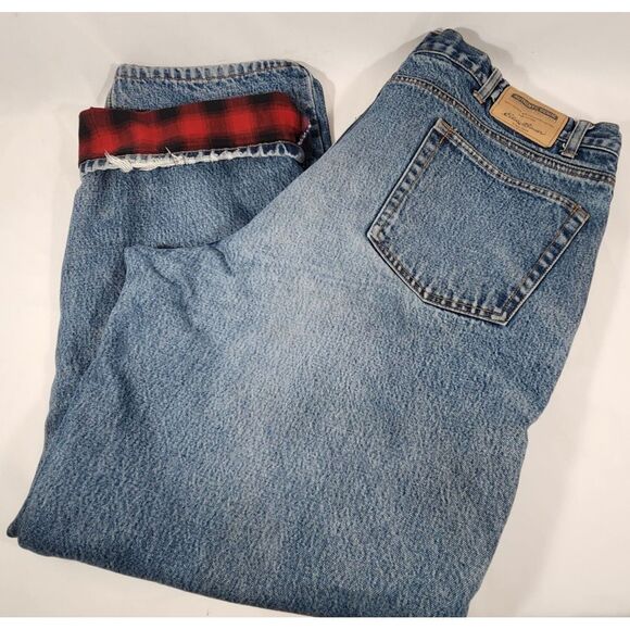 EDDIE BAUER Tall‎ Flannel Lined Jeans denim Relaxed Fit size 44x32 - Picture 1 of 7